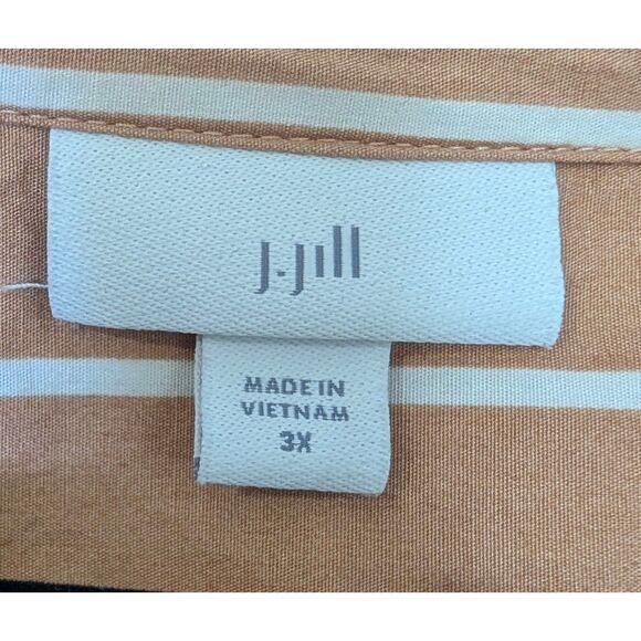 J. Jill Oversized Cotton Button Up Shirt 3X Tan Striped Coastal Grandmother Boho - Picture 7 of 7